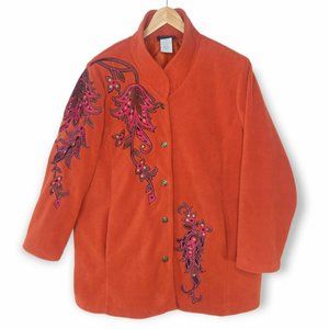 Vintage Bob Mackie Wearable Art Fleece Jacket Size 2X Rust Orange Embroidered